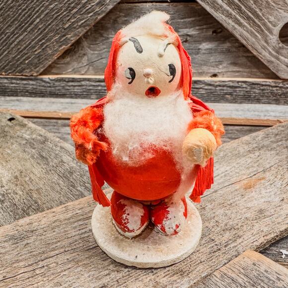 Pair of Adorable 1950’s Vintage Santas-Spun Cotton Crepe Corn Husk Paper Mache - Picture 4 of 10